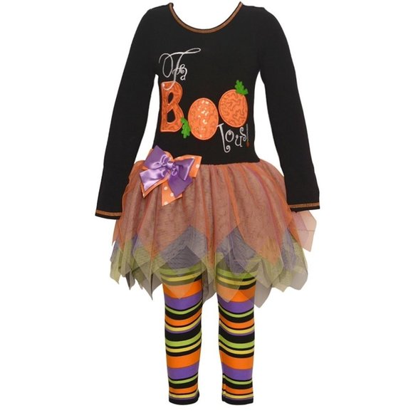 CLEARANCE - Bonnie Jean Little Girl's Halloween "FaBOOlous" Legging Tutu Set - Picture 1 of 2